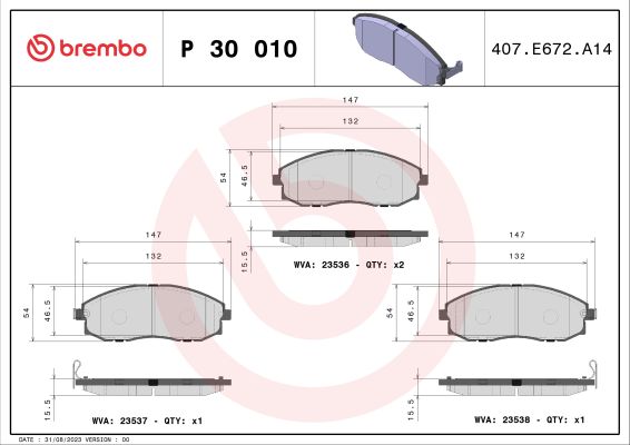 A.B.S. P 30 010 BREMBO Bremsbelagsatz, Scheibenbremse